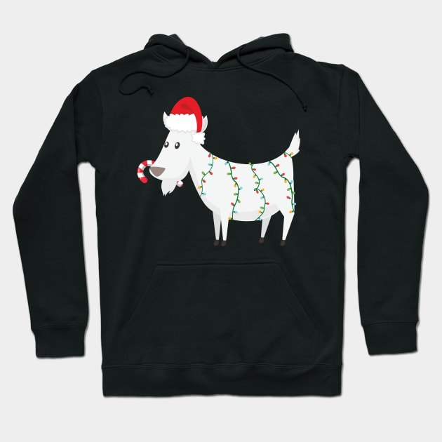 Funny Christmas Goat Wearing Santa Hat With Candy Cane Hoodie by GDLife